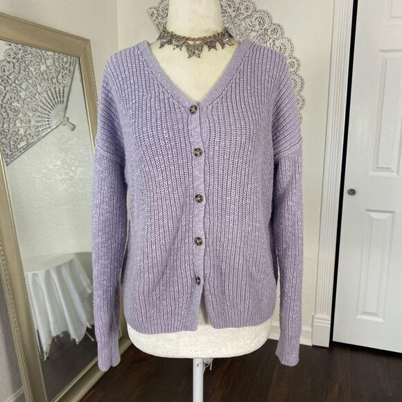 Hippie Rose Chunky Coquette Lilac Light Purple Knitted Knit Button Up Cardigan M - Picture 6 of 8